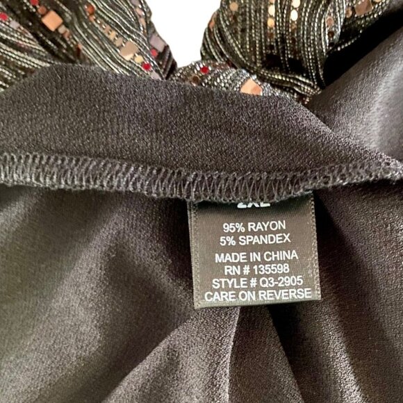 Cure. Black Sequin Top With 3/4 Sleeves Rayon Spandex Blend Women's 2XL NEW - Picture 11 of 12
